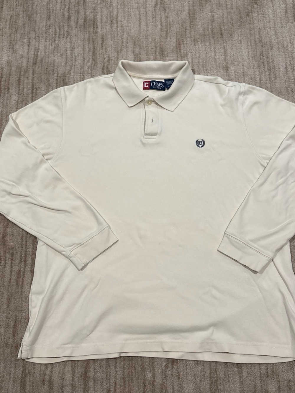 Chaps Men's Long-Sleeve Polo Shirt in Cream